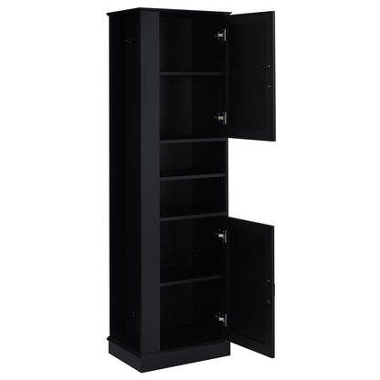 Tall Freestanding Bathroom Storage Cabinet With Adjustable Shelves And Side Hooks Board, Rectangle Design