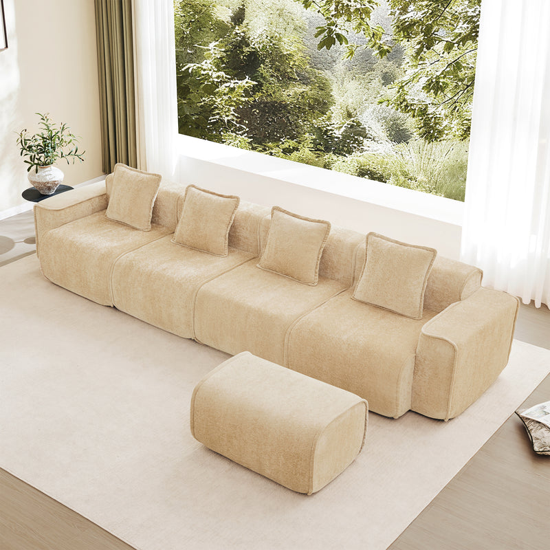 4-Seater Modular L-Shaped Velvet Sectional Sofa - Light Camel Velvet