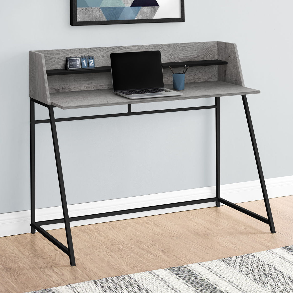Computer Desk For Home Office, Laptop, Storage Shelves, Marble Look Contemporary & Modern