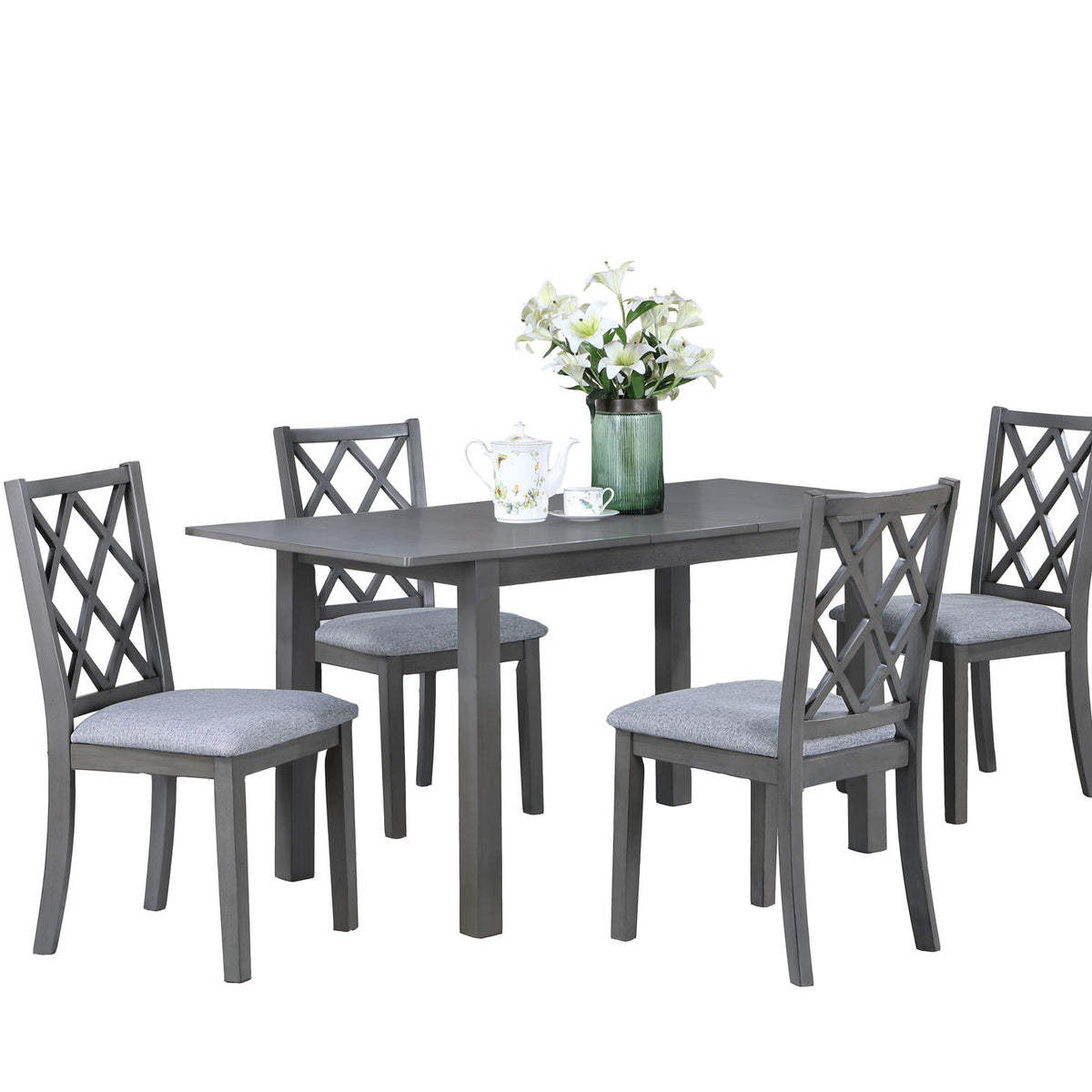 Carlisle - 5 Piece Extendable Wood Dining Set With Upholstered Seat Cushion (Set of 5) - Gray