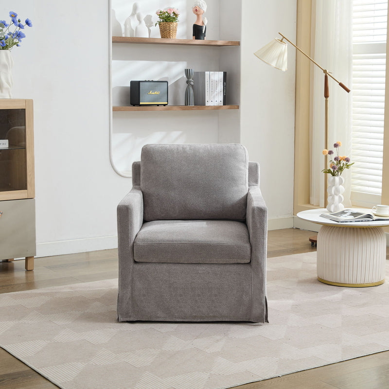 Upholstered Skirted Swivel Chair With Removable Back Cushion For Living Room
