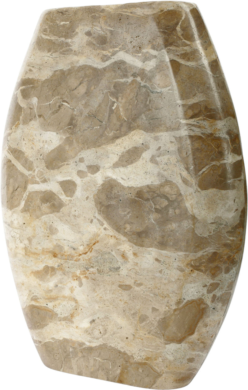 Light brown marble vase with textured surface and tapered sides