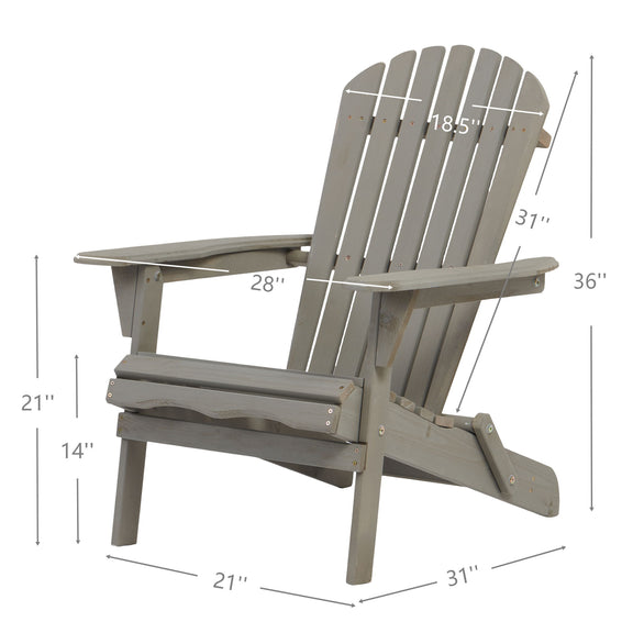 Folding Adirondack patio chair in dark gray wood, wide slatted back and armrest
