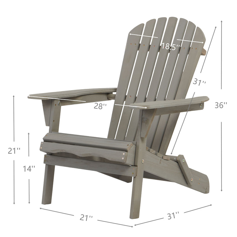 Folding Adirondack patio chair in dark gray wood, wide slatted back and armrest