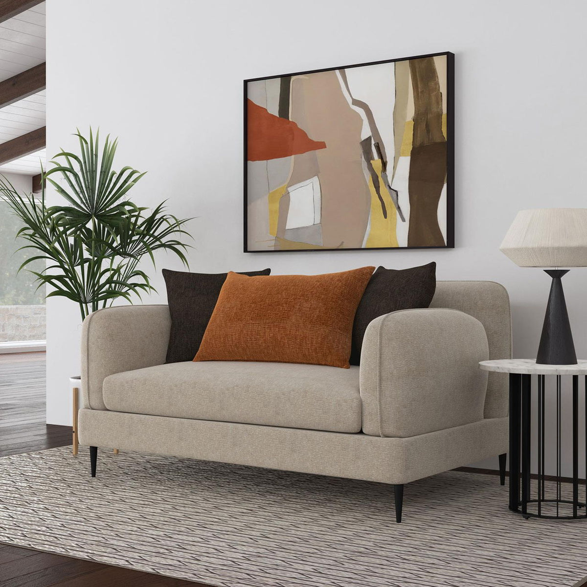 Jade Chenille Upholstered Sculpted Track Arm Loveseat Latte