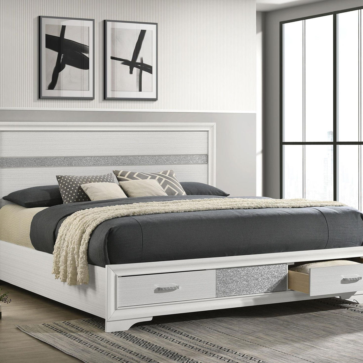 Miranda 51-inch Wood Eastern King Storage Panel Bed White