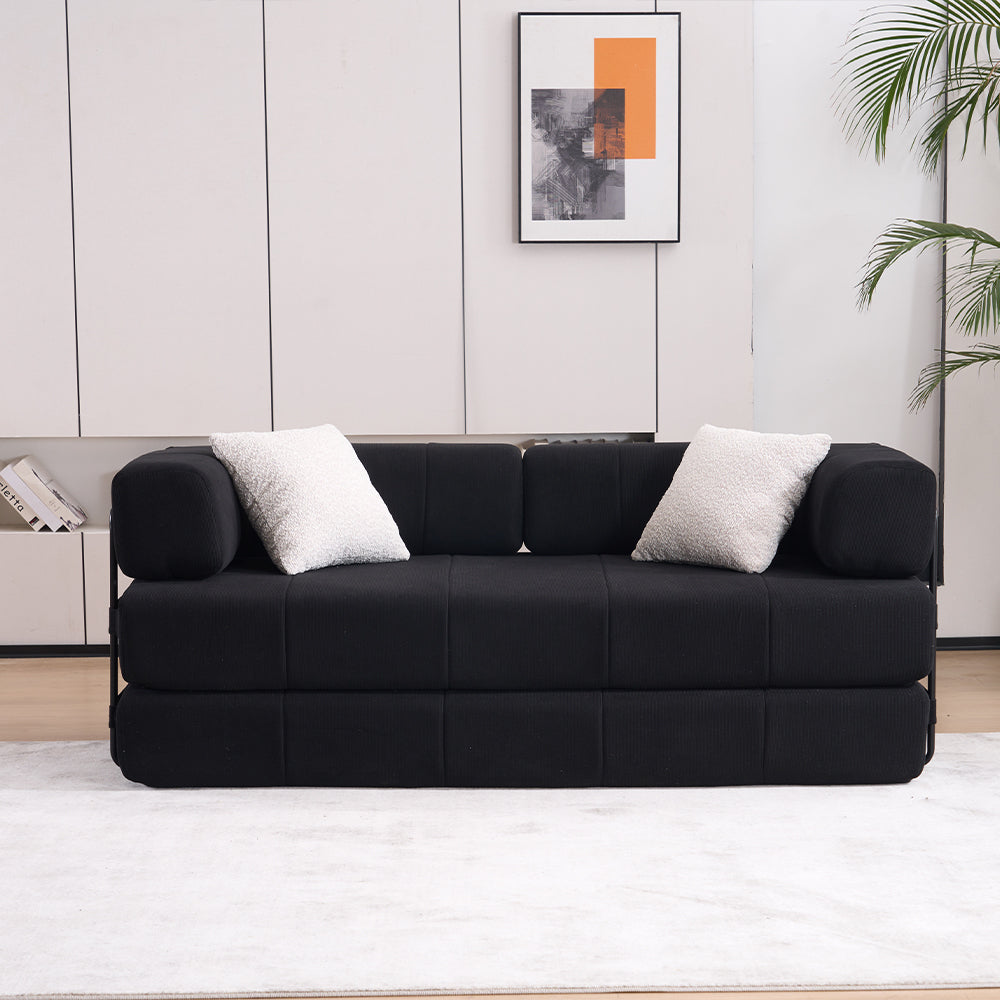 Folding Sofa Bed, 78.5' Convertible Couch Bed with 2 Pillows, Fold Out Couch, Foam Spring Floor Mattress, Futon Couch for Living Room, Office, Apartment