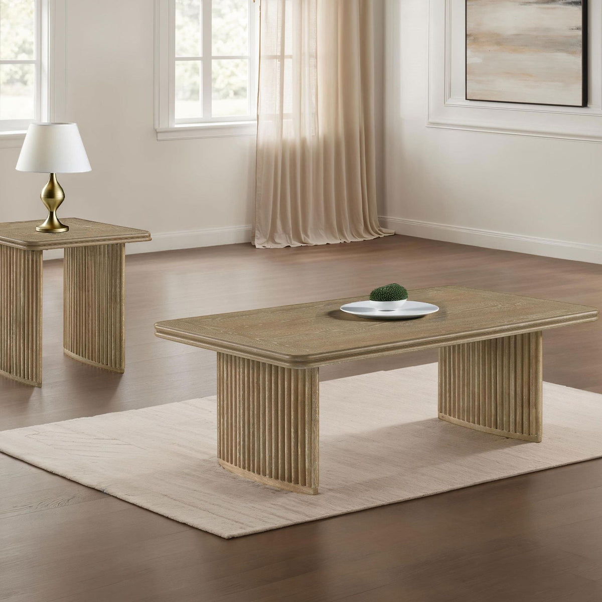 Adina 2-piece Wood Coffee Table Set Distressed Light Brown