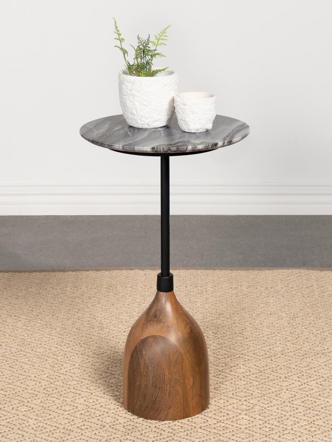 Ophelia - Round Marble Top Accent Side Table - Black