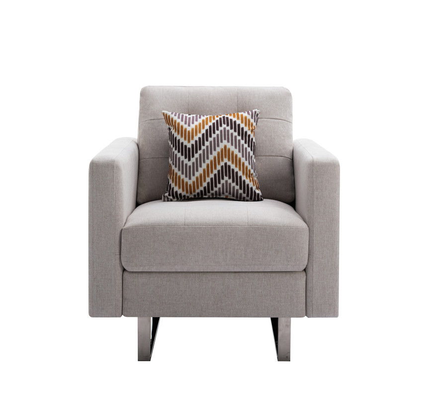 Victoria - Linen Fabric Armchair With Metal Legs, Side Pockets, And Pillow