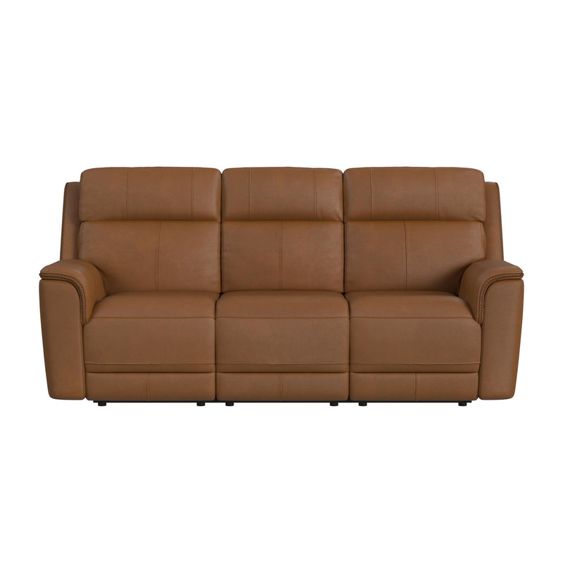 Mustang - Power Motion Sofa With Drop-Down Table, Wireless Charger, Power Headrest And Lumbar - Butternut