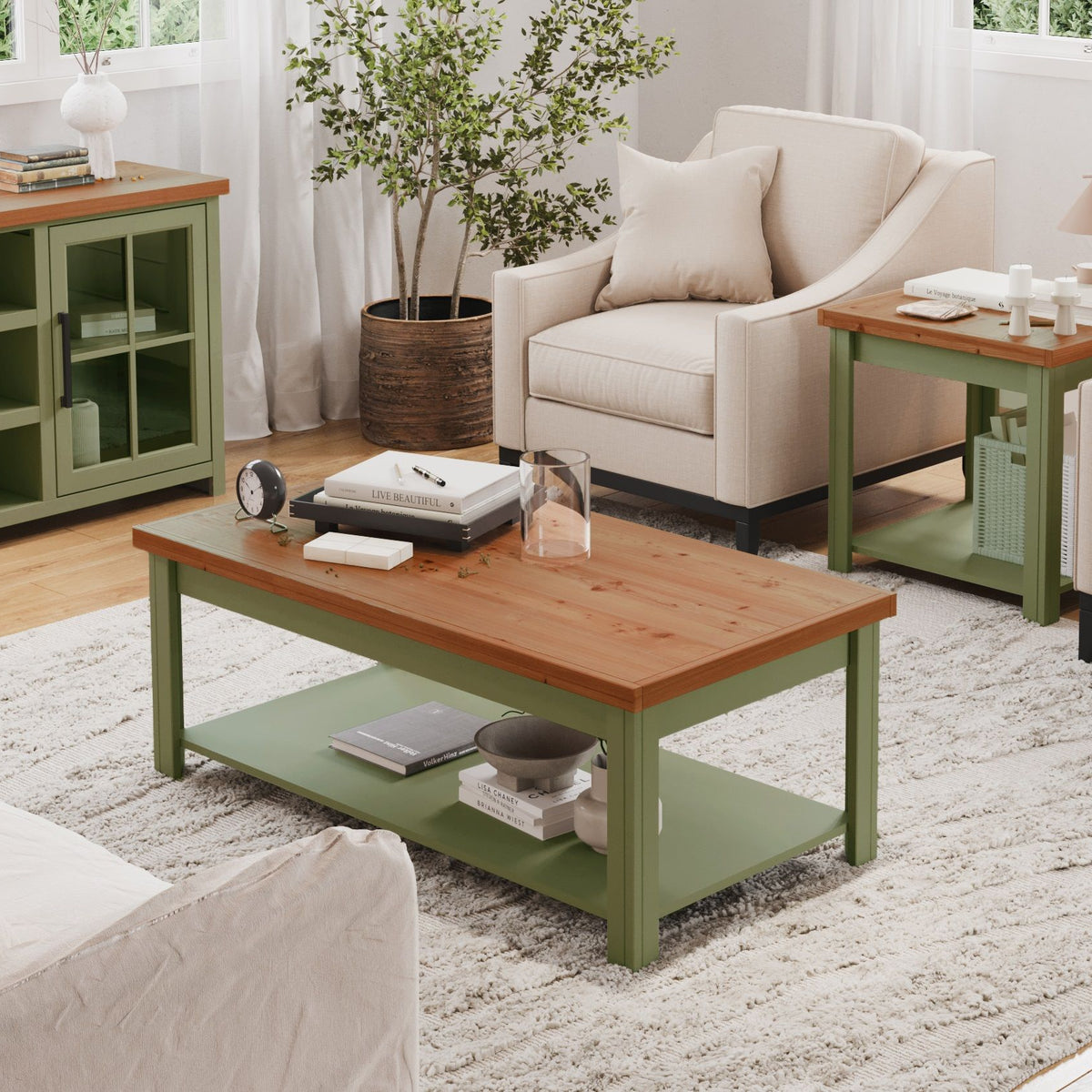 Vineyard - Coffee Table - Sage Green And Fruitwood