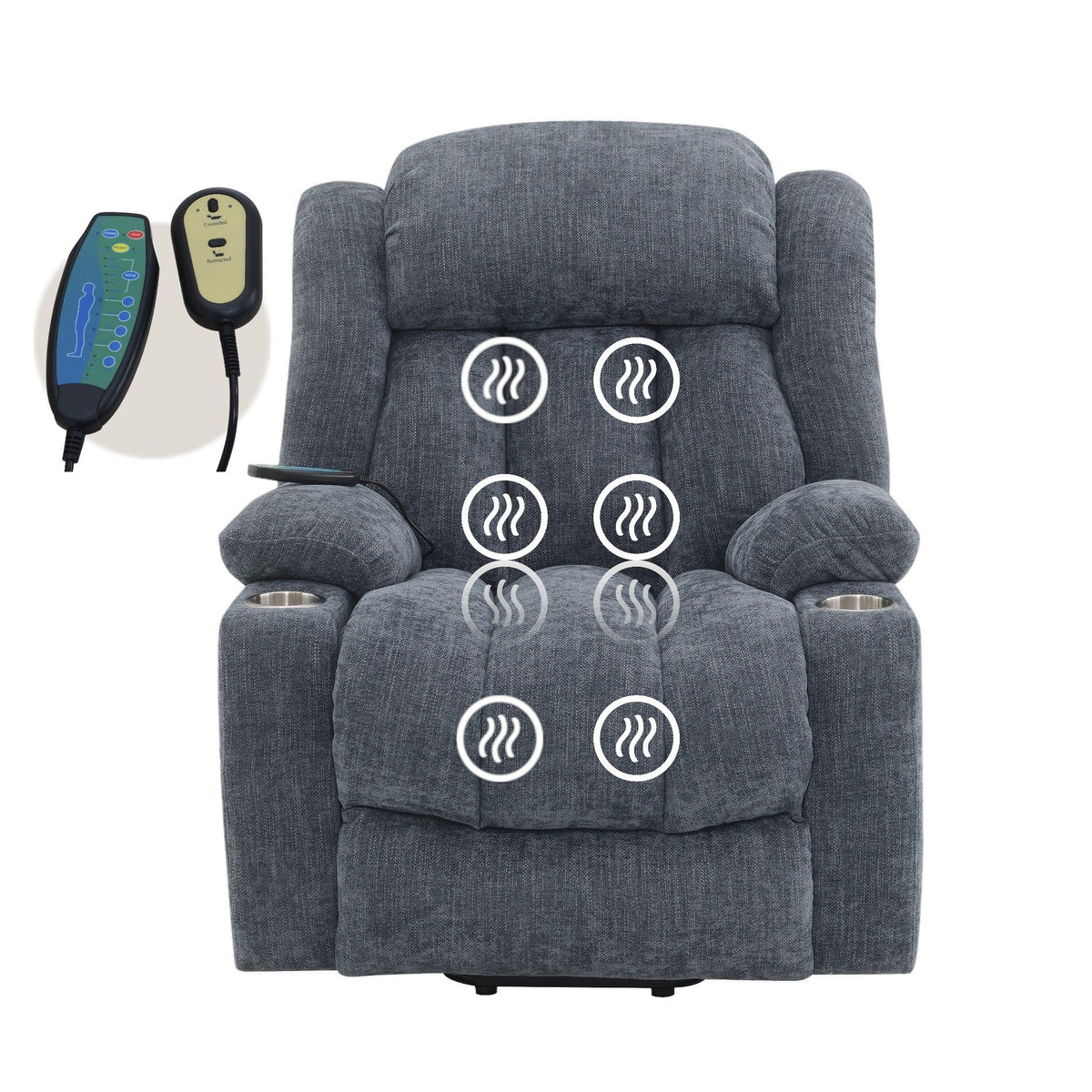 Omarion - Chenille Power Motion Recliner With Lift Heating Massage Function - Blue