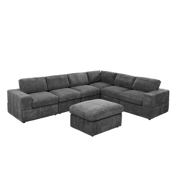Dark gray modular sectional sofa with reversible chaise and matching ottoman