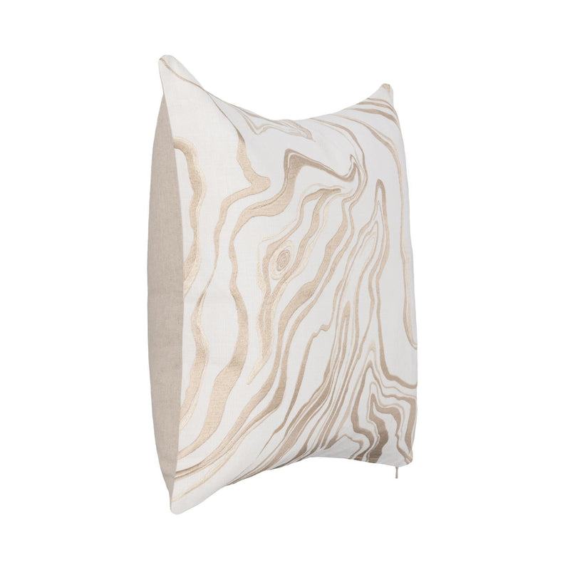 22-inch throw pillow with front tan abstract wave pattern and solid back