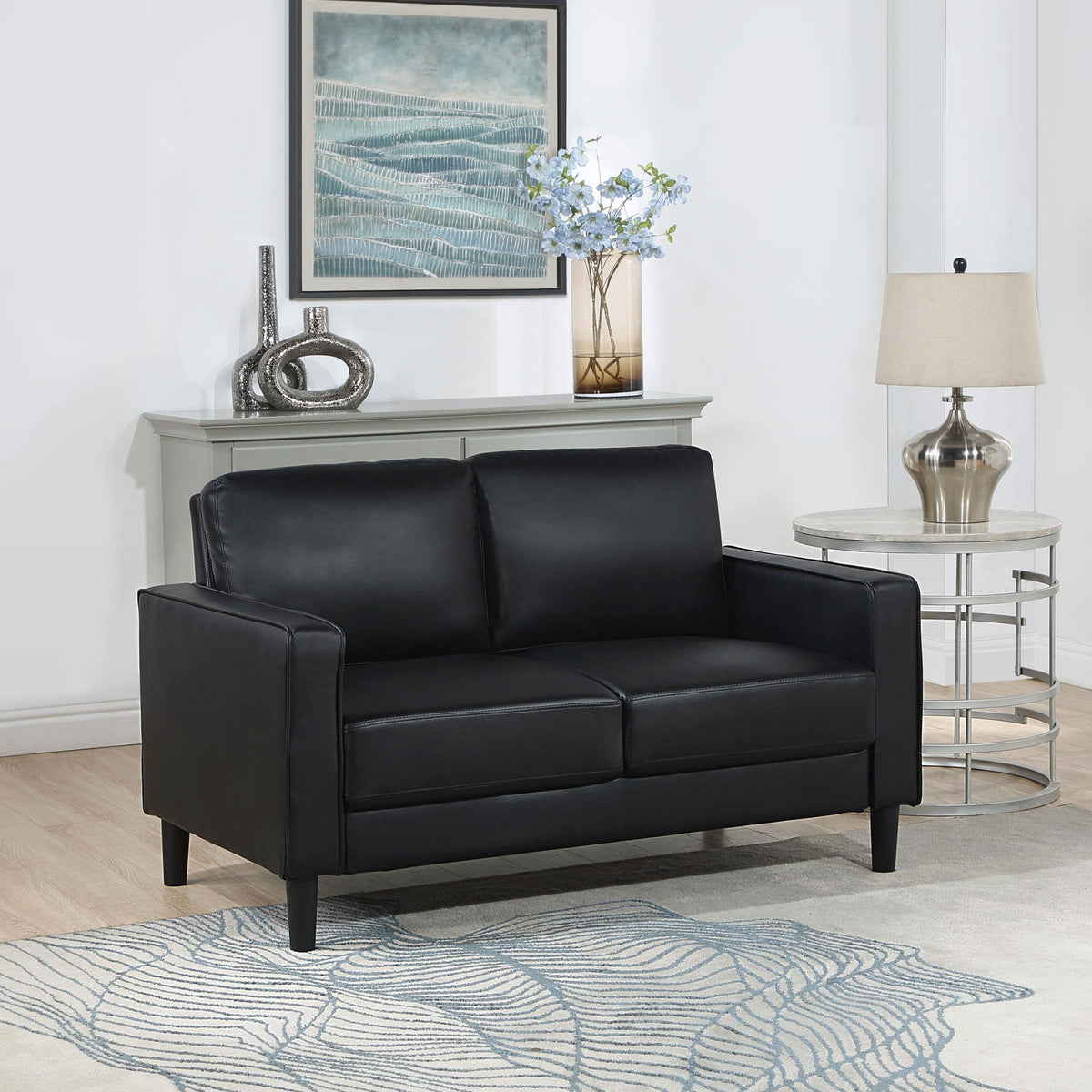 Ruth Upholstered Track Arm Loveseat Black