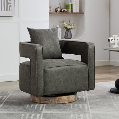 29.1'W Swivel Accent Open Back Barrel Chair Modern Comfy Sofa Chair With Weathered Base For Nursery Bedroom Living Room Hotel Office, Club Chair Leisure Arm Chair For Lounge, Gray, PU Leather