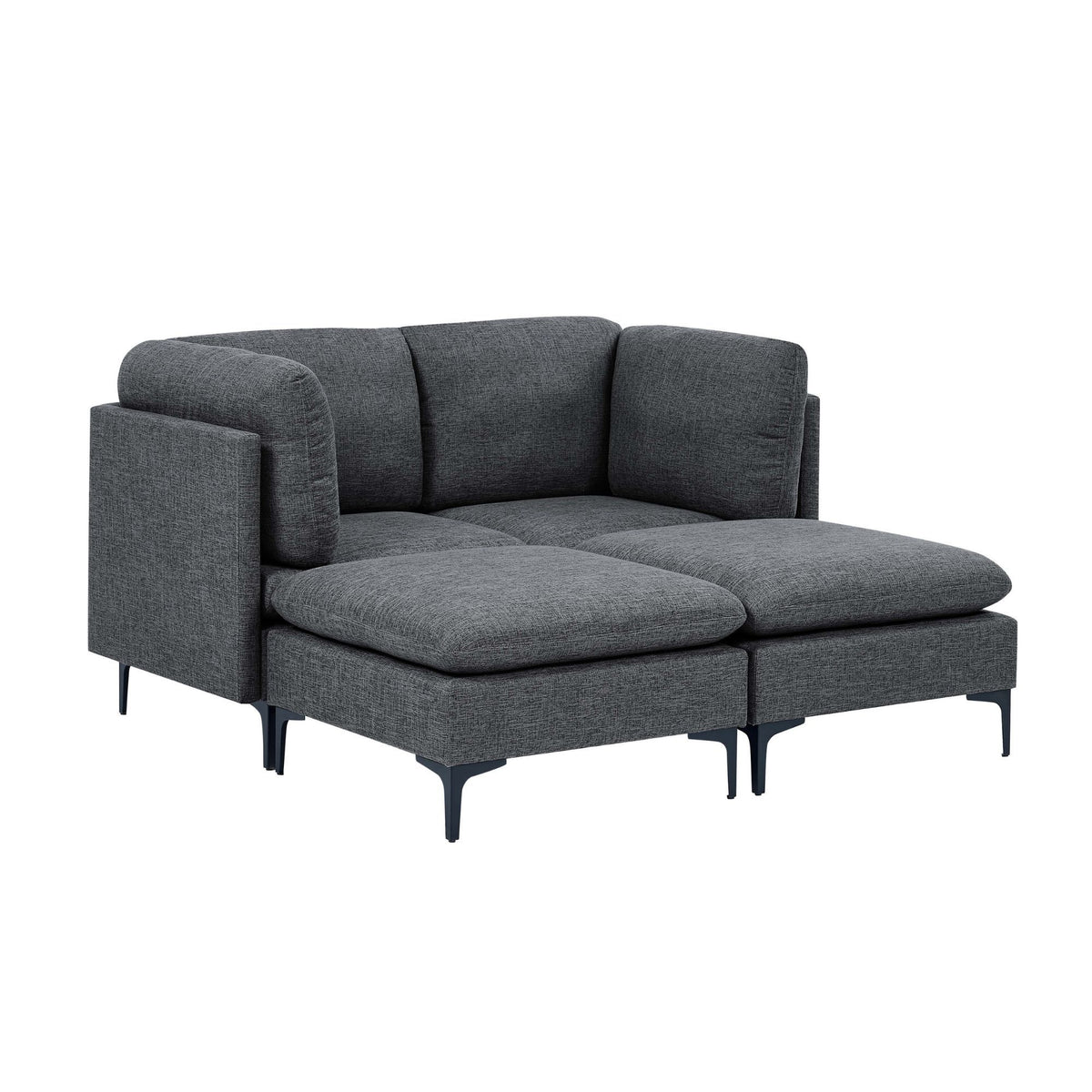 Dark gray upholstered modular sectional chaise with tall legs and wide seat