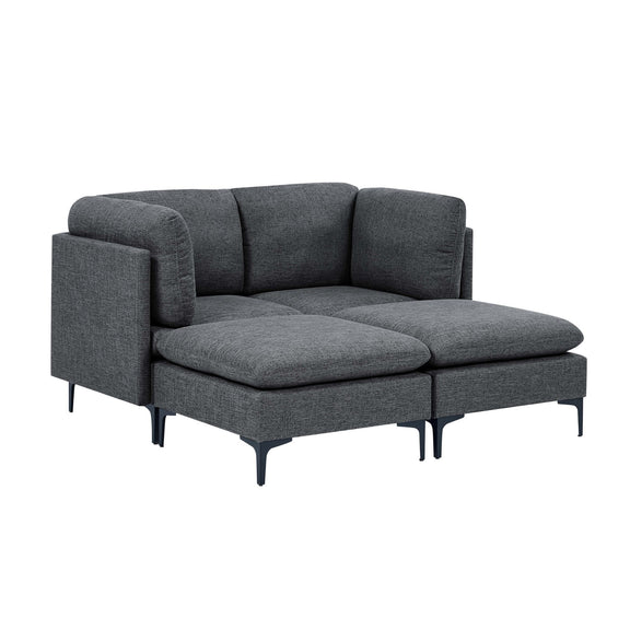 Dark gray upholstered modular sectional chaise with tall legs and wide seat