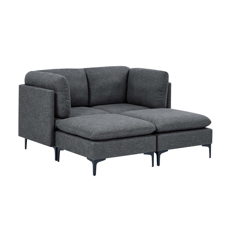 Dark gray upholstered modular sectional chaise with tall legs and wide seat