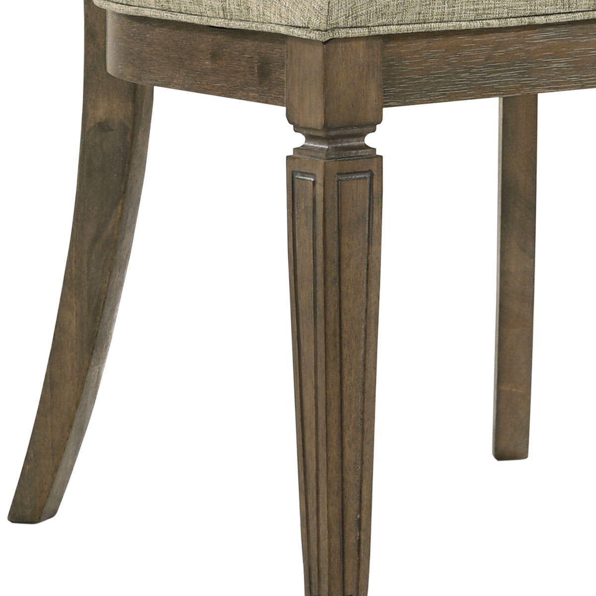 Upholstered dining chair seat with light brown oak turned legs and corner trim