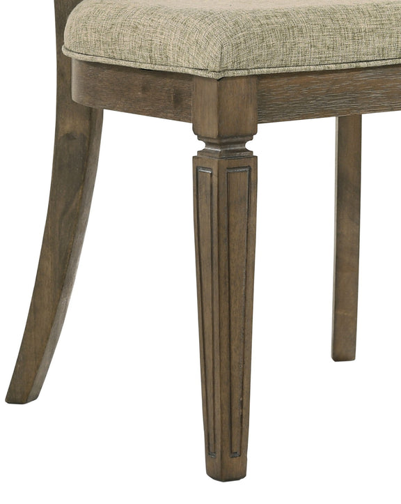 Upholstered dining chair seat with light brown oak turned legs and corner trim