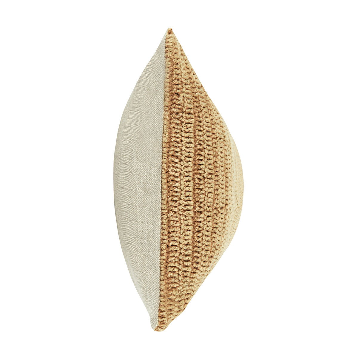 Natural teardrop-style pillow with woven straw-like front and fabric backing