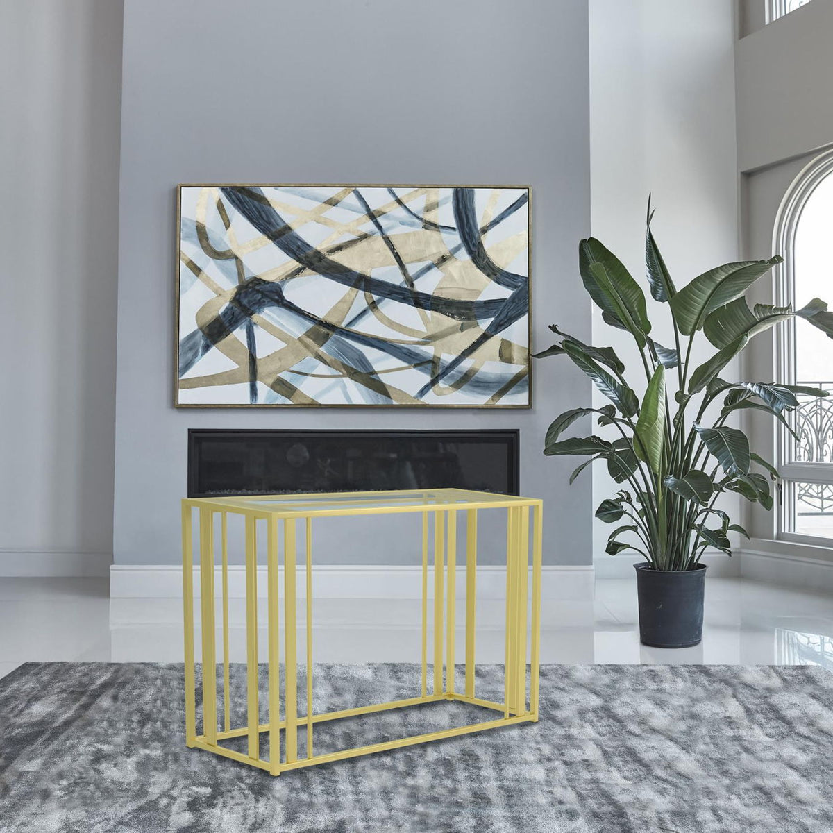 Adri Glass Top Entryway Console Table Matte Brass