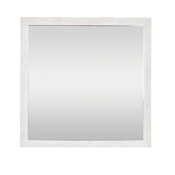 Square mirror with a light natural wood frame and rustic finish