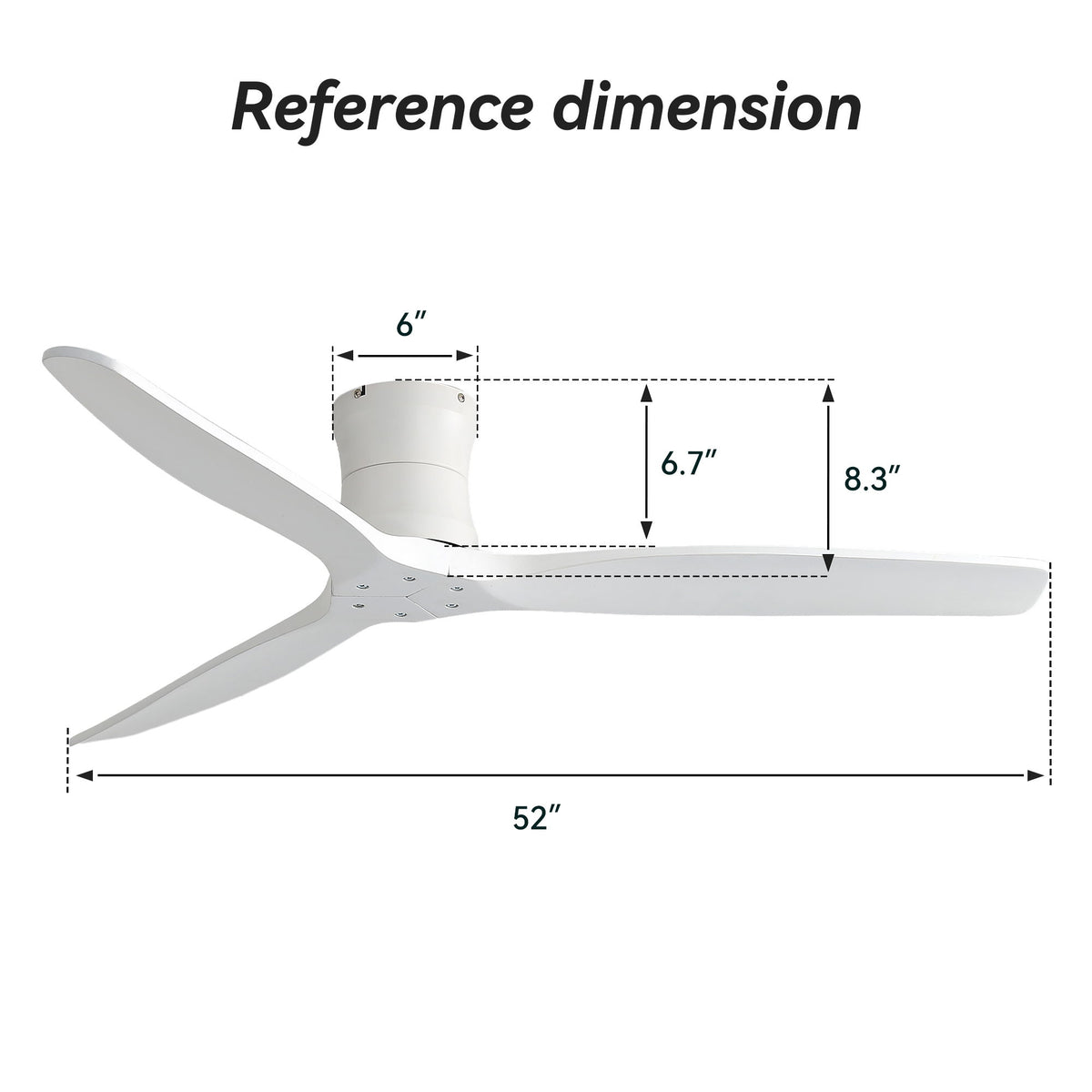 52" Ceiling Fan, No Light Flush Mount Low Profile 3 Blades With Remote Control