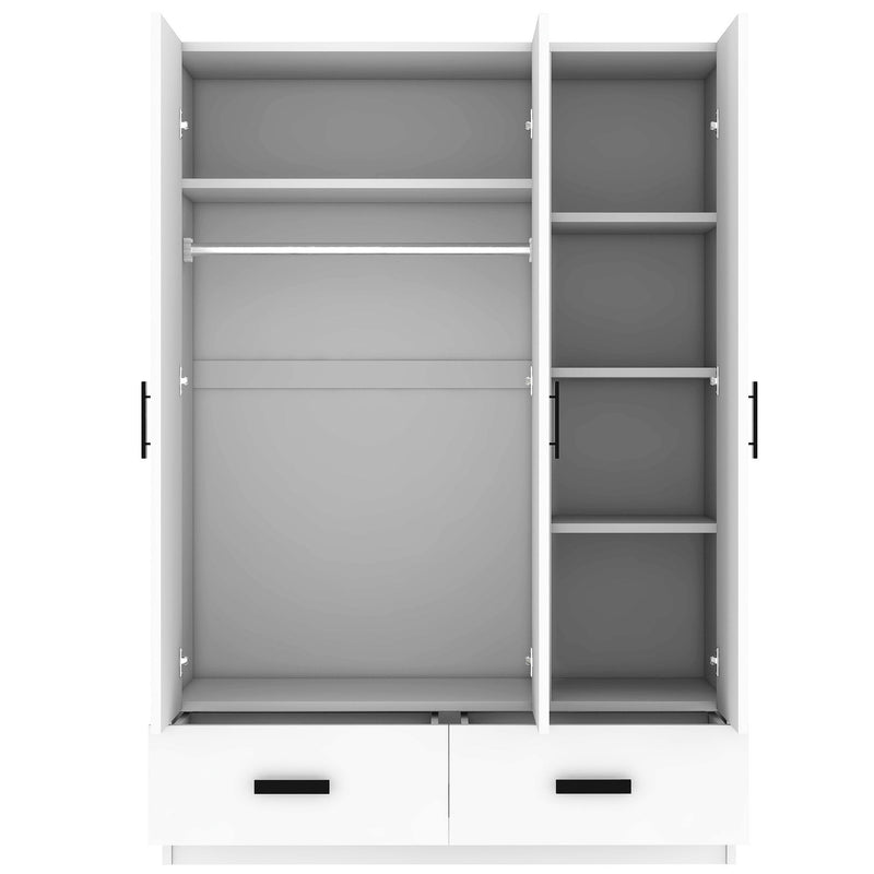 3 Door Wardrobe Closet With Storage Drawers, Shelves And Hanging Rod - White