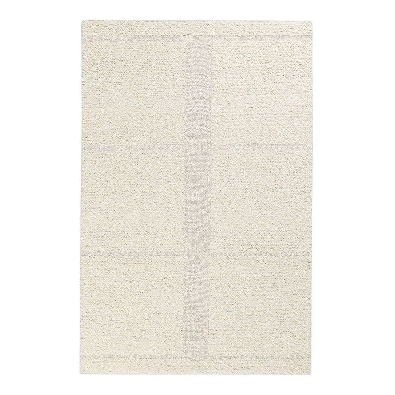 Ivory wool rug with minimalist geometric design and textured looped pile