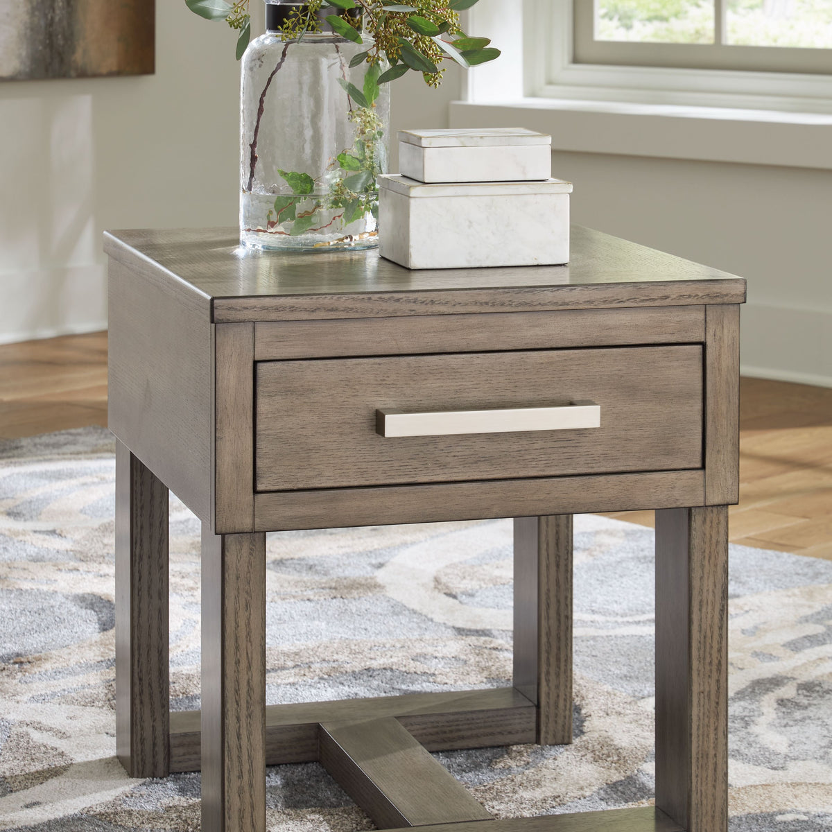 Loyaska - Rectangular End Table - Grayish Brown