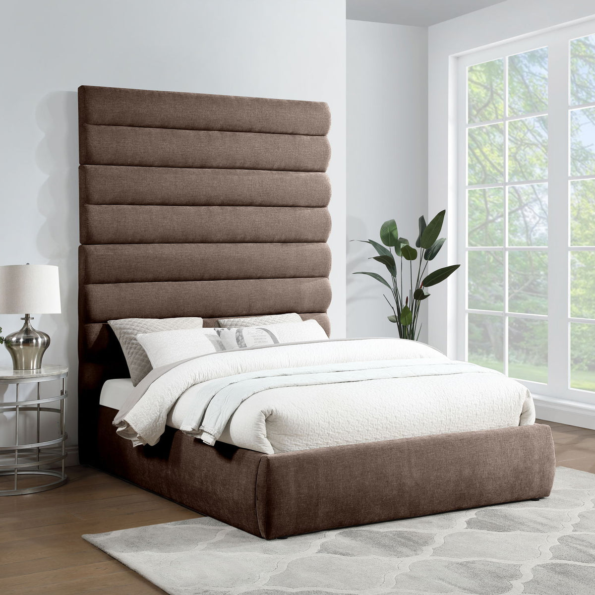 Adam - Chenille Fabric Bed With 89" Headboard