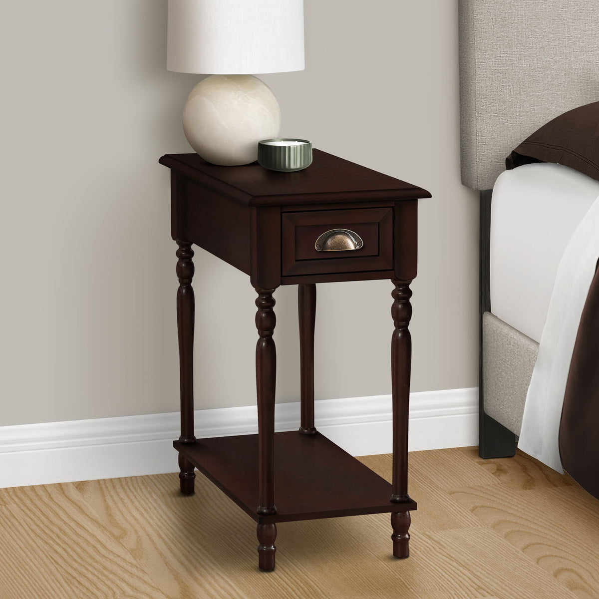Accent Side Table, 2 Tier, Storage Drawer, Stylish Traditional Design