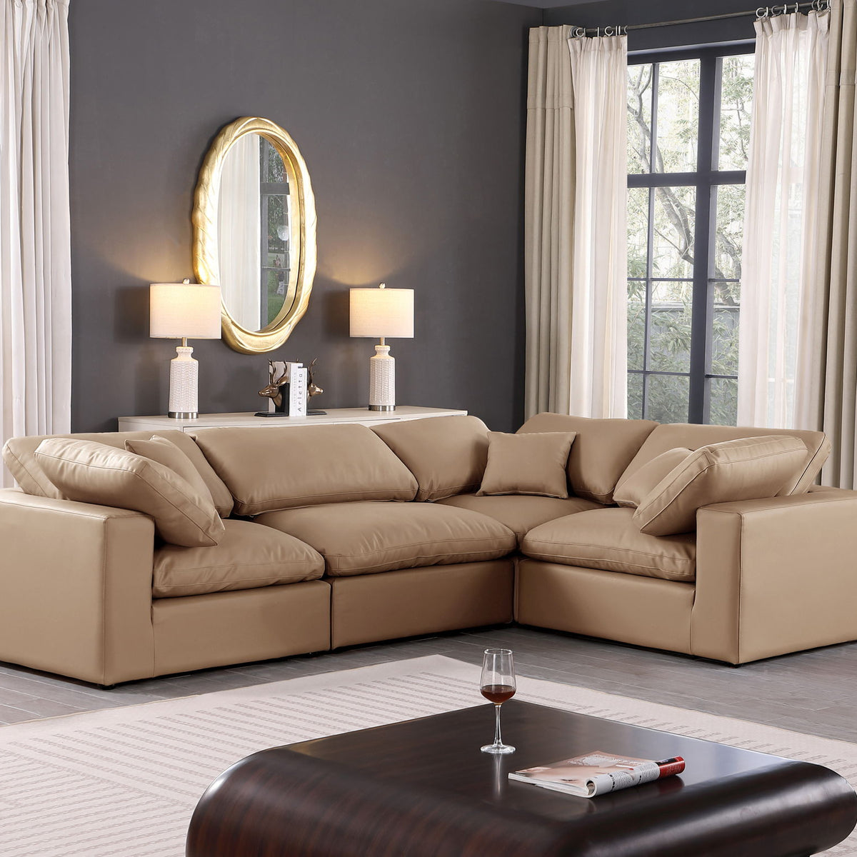Comfy - 4 Piece Faux Leather Modular Sectional - Tan