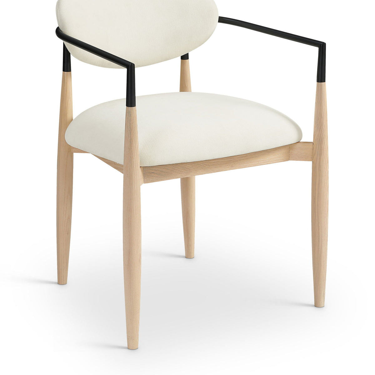 Riccio - Performance Fabric Upholstered Dining Arm Chair (Set of 2) With Light Brown Legs - Cream