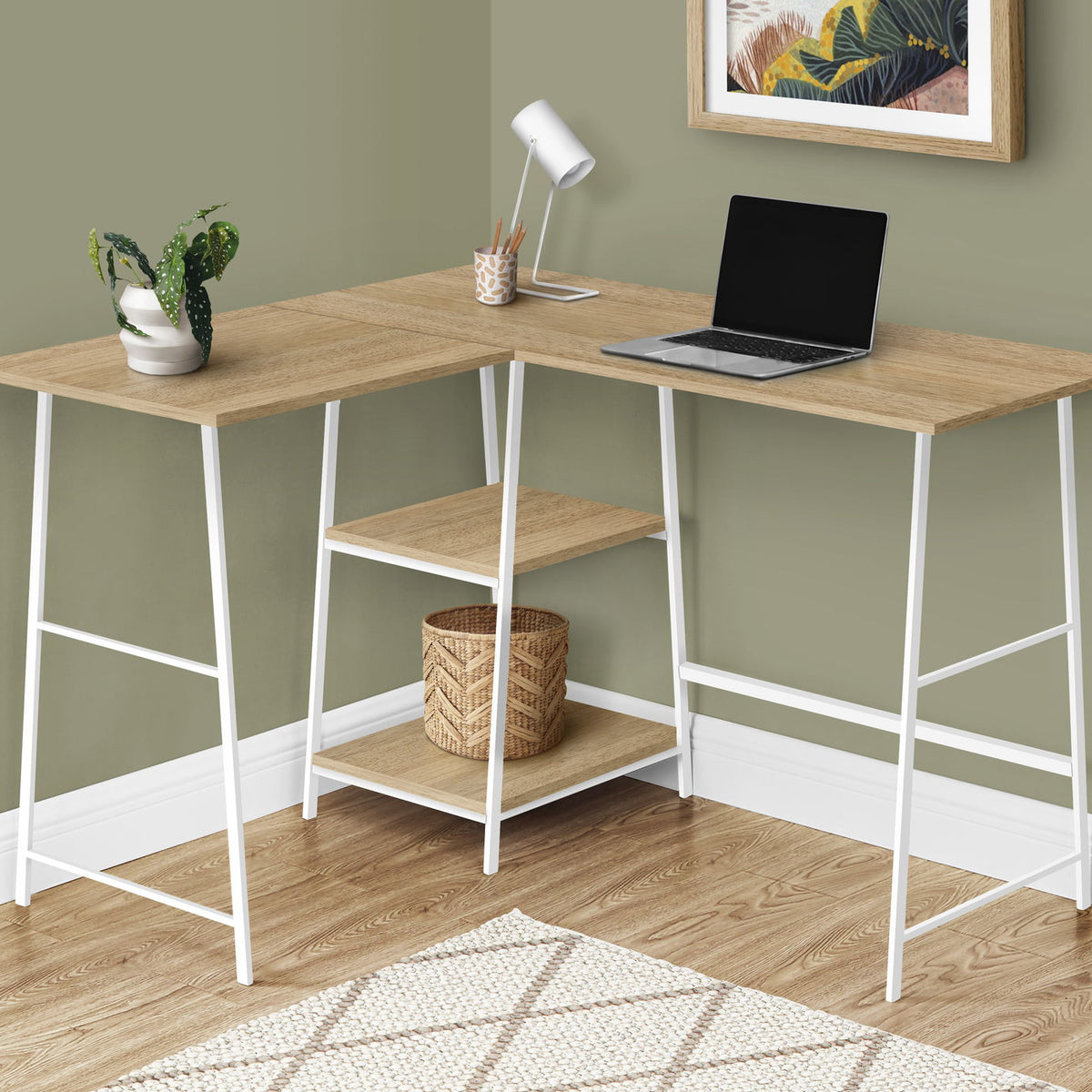 Computer Desk, Home Office, Corner, Storage Shelves, L Shape, Work, Laptop, Contemporary, Modern - White Base