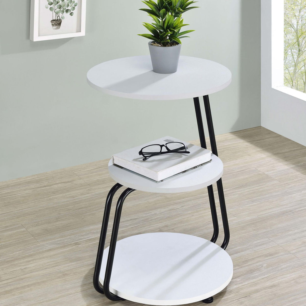 Hilly 3-tier Round Accent Side Table White and Black