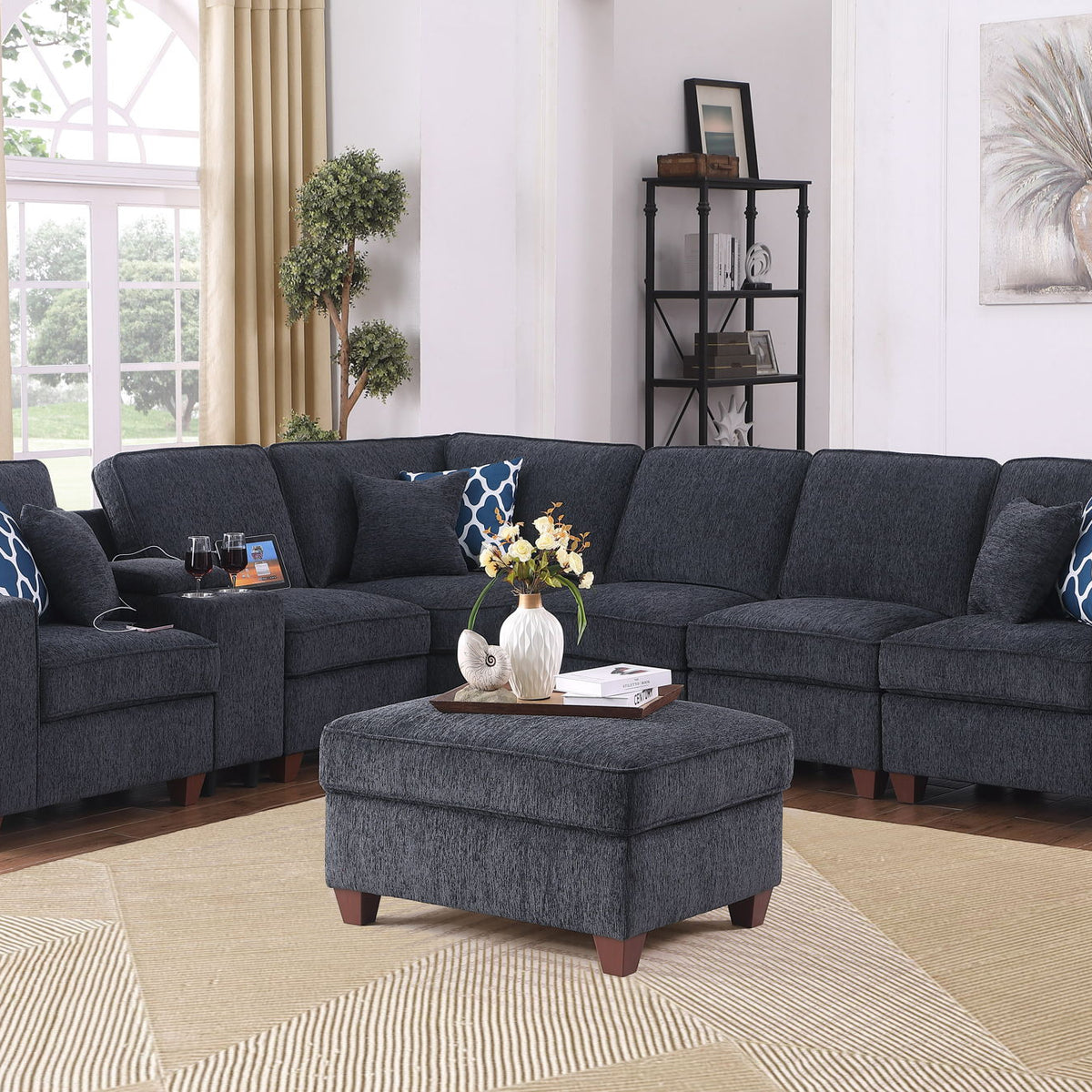Gina - Sectional Sofa With Ottoman - Black