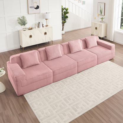 4-Seater Modular Corduroy Sectional Sofa - Pink Corduroy