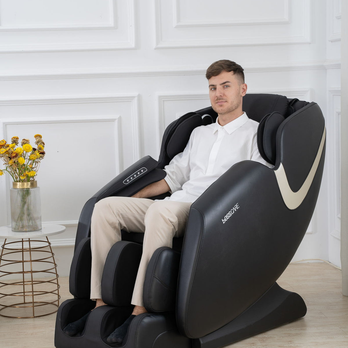 Bosscare - Massage Chair Recliner With Zero Gravity, Full Body Airbag Massage Chair With Bluetooth Speaker, Foot Roller Brown - Brown