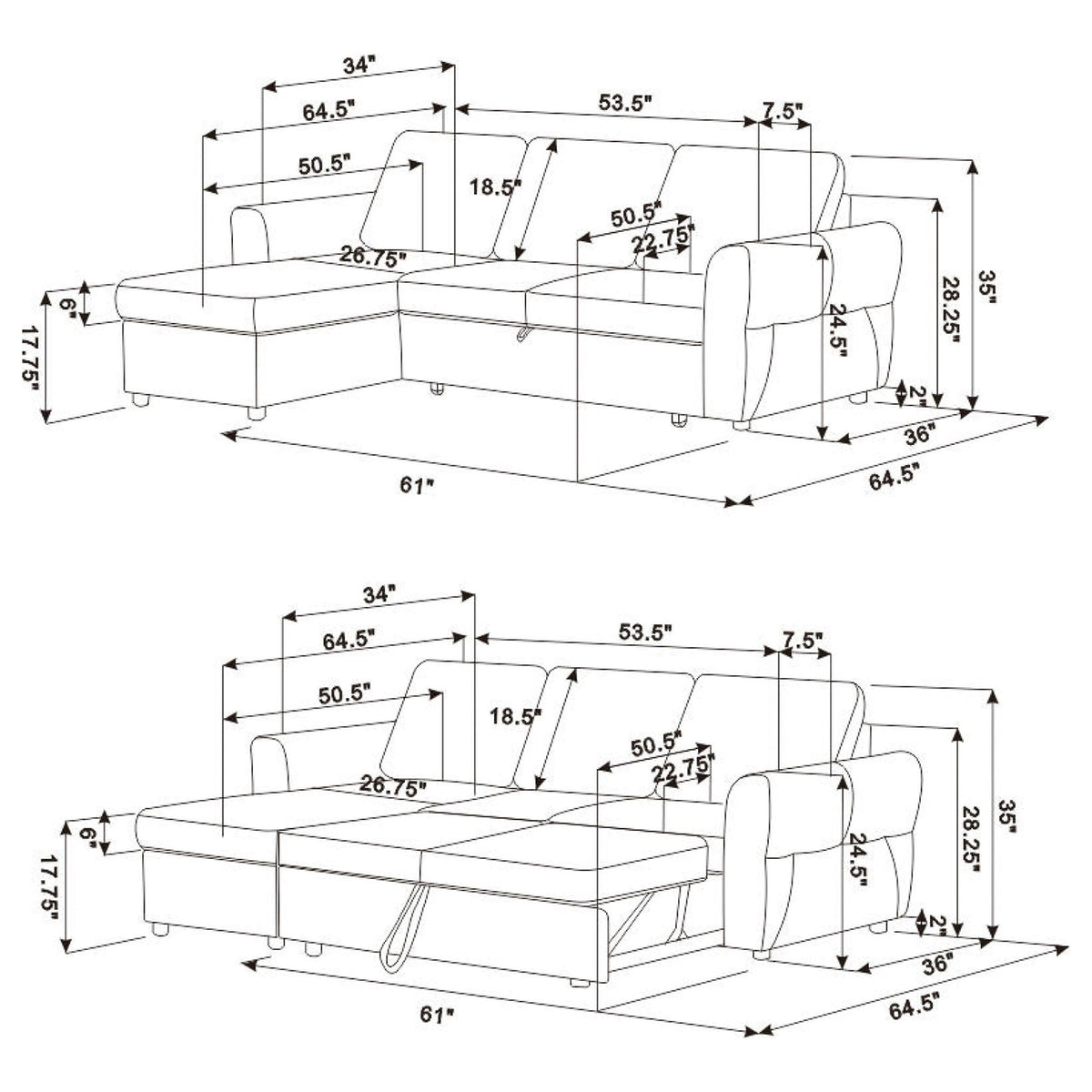 Kenna- Sleeper Sectional Sofa With Storage Ottoman