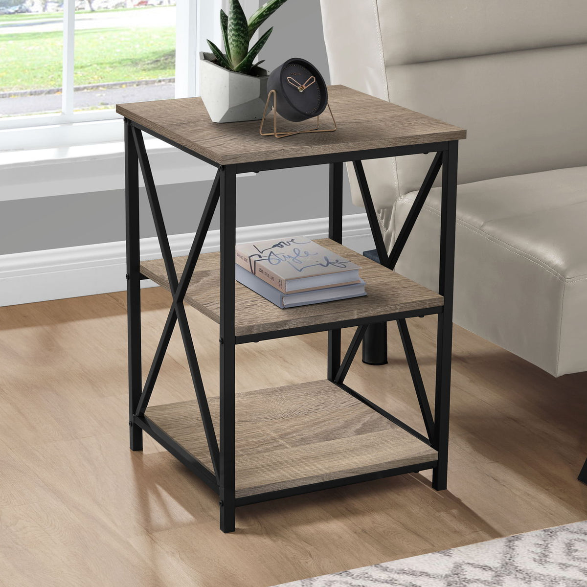 3 Tier Accent Table, Side Marble Look Contemporary & Modern