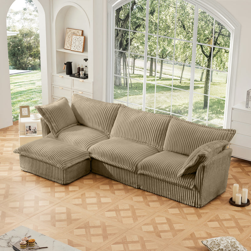 3-Seater Slipcovered L-Shaped Corduroy Sectional Sofa - Camel Corduroy