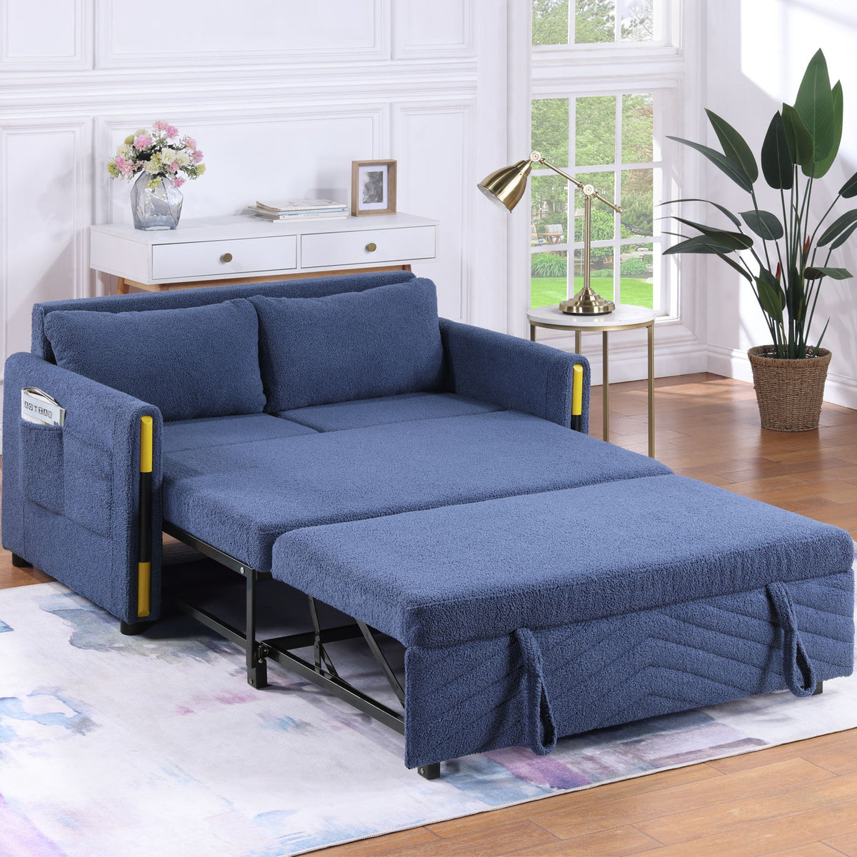 Percy - Teddy Velvet Sleeper Loveseat With Dual-Pull Sleeper Design