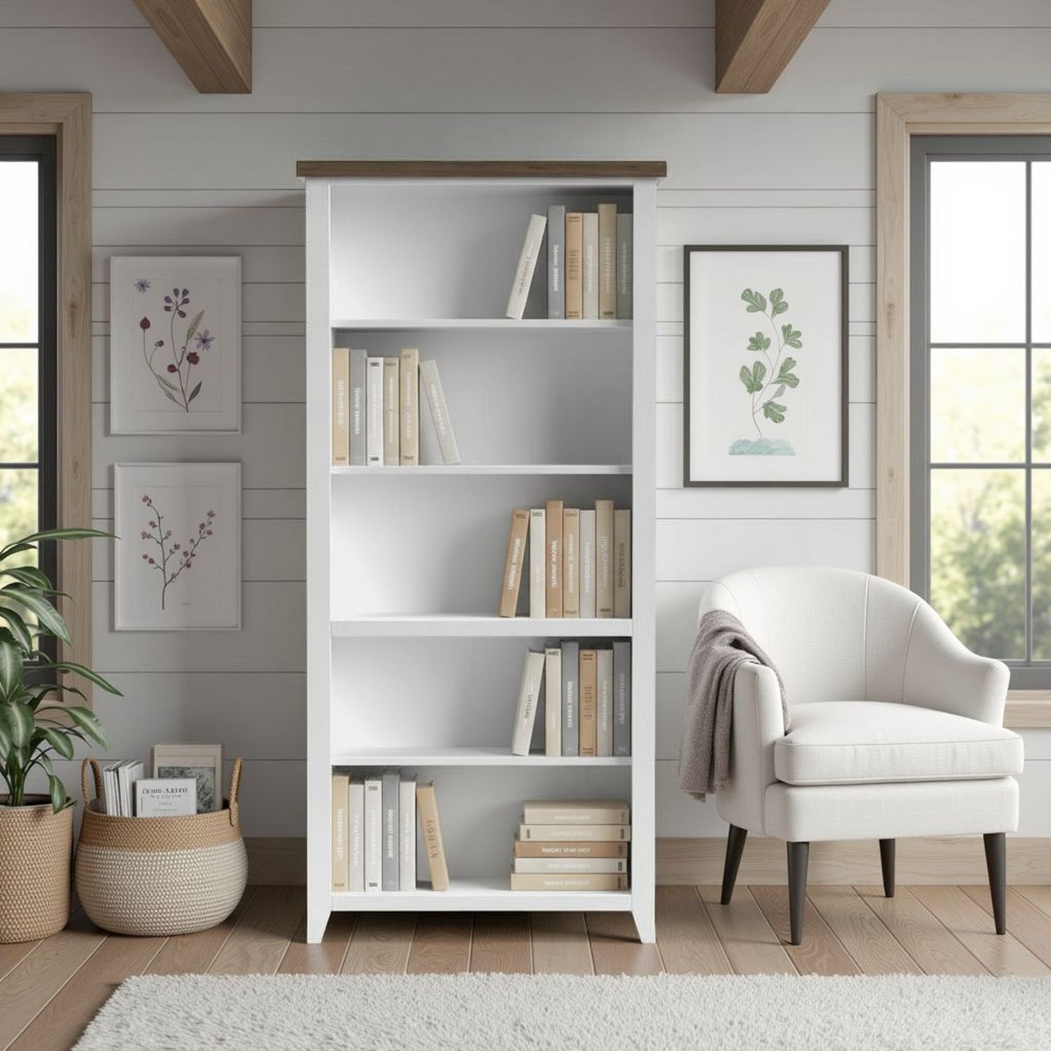 High 5 Shelf Bookcase - Jasmine Whitewash / Barnwood
