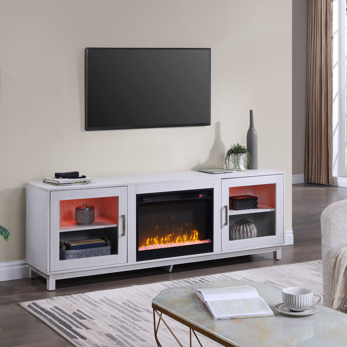 Summit - TV Stand Console With Fireplace - White Walnut Finish