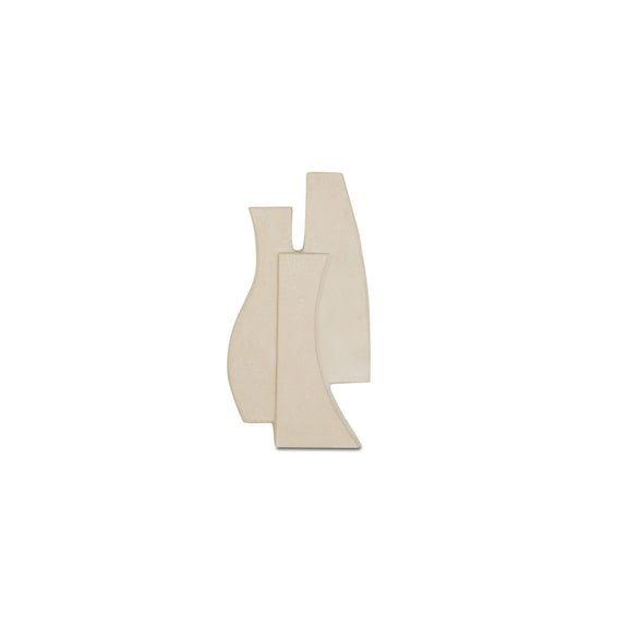 Beige abstract wall sculpture with curved layered panels and central cutout