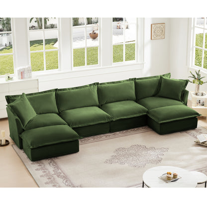 4-Seater Slipcovered U-Shaped Chenille Sectional Sofa - Chenille